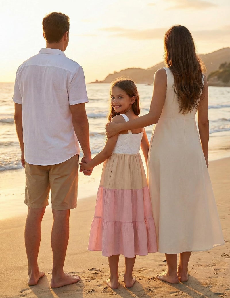 Arshiner Girl's Spaghetti Strap Dress Big Girl Boho Sleeveless Summer Casual A-line Maxi Sundress with Pockets White & Pink 10-11 Years - Image 5