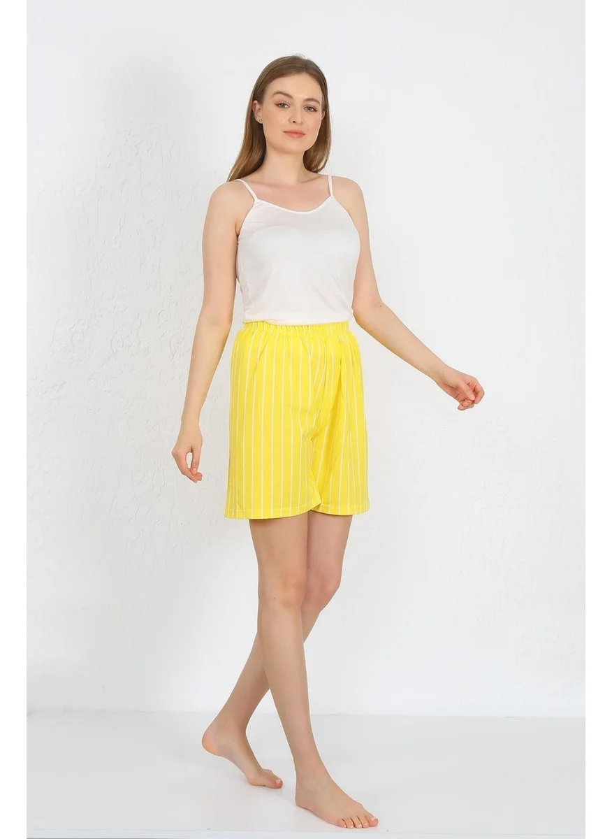 Akbeniz Women's Suit with Rope Strap Cotton Combed Shorts Yellow 3620