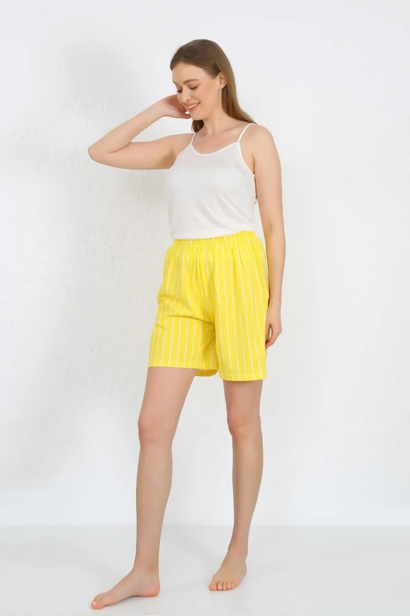 اكبينيز Women's Suit with Rope Strap Cotton Combed Shorts Yellow 3620