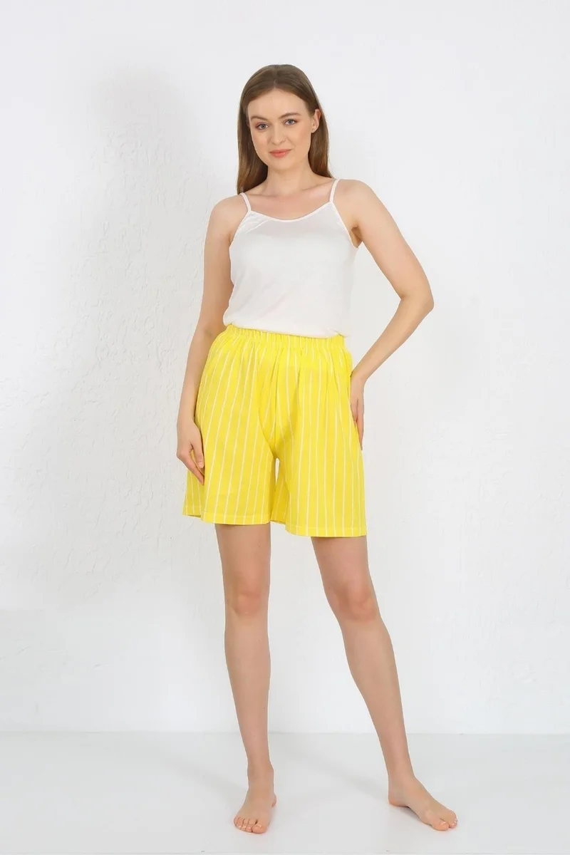 اكبينيز Women's Suit with Rope Strap Cotton Combed Shorts Yellow 3620