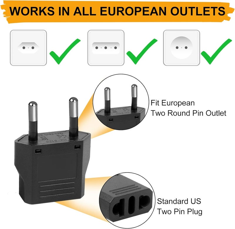 Romeda 6 Pack US to Europe Plug Adapter, Type C European Travel Adapter, Outlet Wall Power Converter (Black) - Image 3