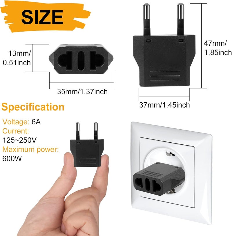 Romeda 6 Pack US to Europe Plug Adapter, Type C European Travel Adapter, Outlet Wall Power Converter (Black) - Image 2