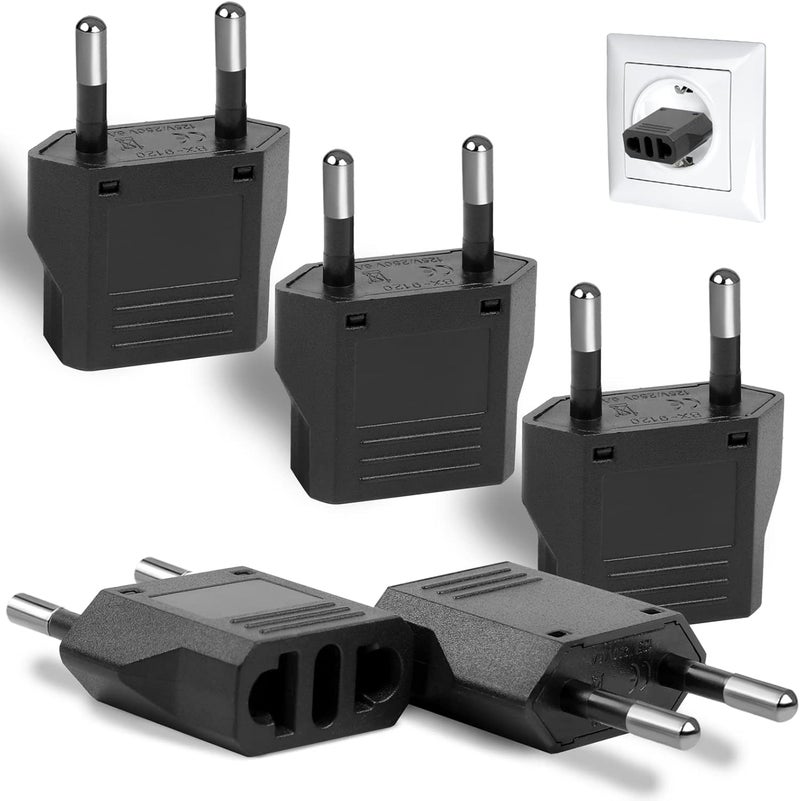 Romeda 6 Pack US to Europe Plug Adapter, Type C European Travel Adapter, Outlet Wall Power Converter (Black) - Image 1