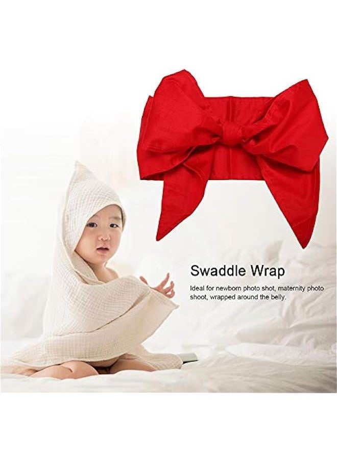 Generic Baby Swaddle Wrap Sash, Cotton Maternity Bowknot Newborn Infant Blanket for Photo Shot (Red)  - Image 4