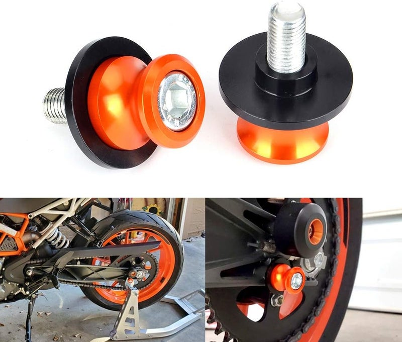 Goldfire 2pcs 10MM M10 X1.25 Motorcycle Swing arm Sliders Spools CNC Swing Arm Stand Screw for FZR 1000/600R/400 for Kawasaki Z750 /Z750S/ Z750R /ER-6F /ER-6N /Duke 125/200/390 (Orange) - Image 1
