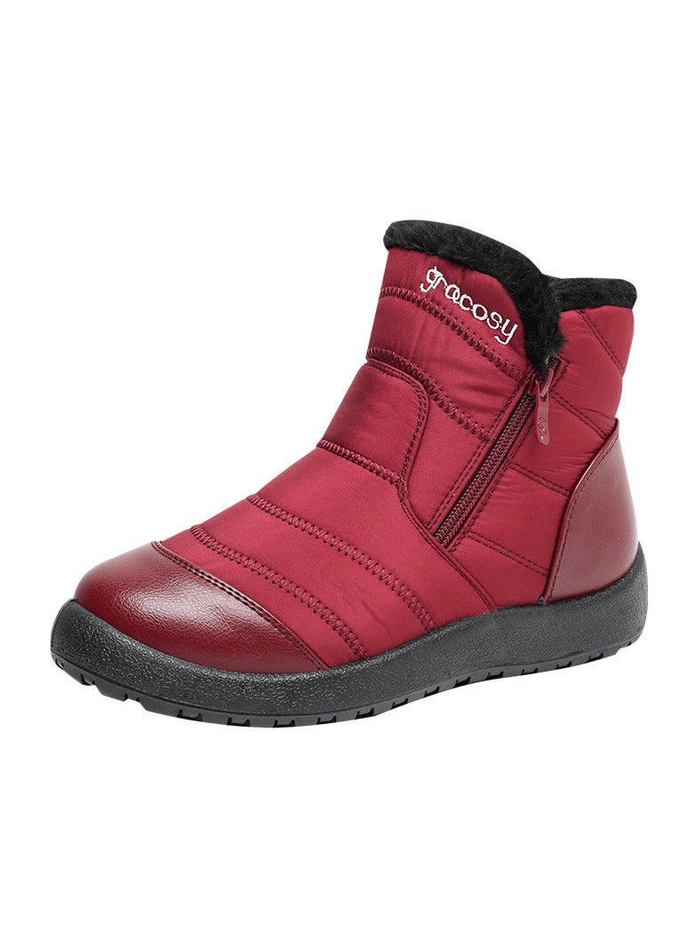 Women's Winter Waterproof Cow Tendon Bottom With Plush Insulation Cotton Boots Red