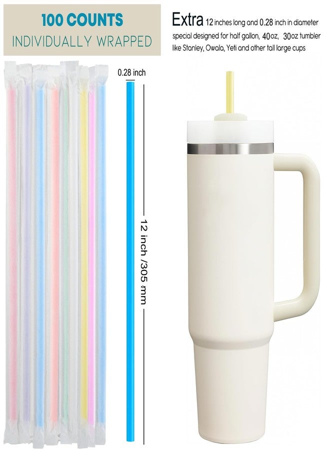 ALINK 100 Pcs Long Disposable Straws for Stanley 40 oz 30 oz Tumbler, 12 inch Colorful Plastic Straws for Stanley, Owala, Yeti 40 OZ 30 OZ Cup, Individually Wrapped - Image 2