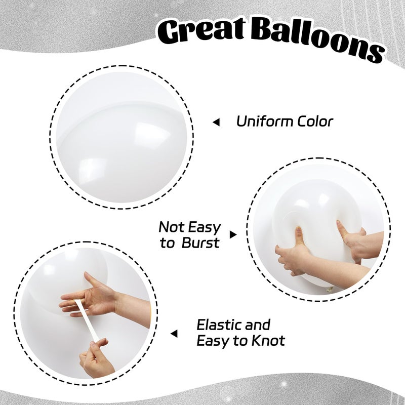 awenztech 60pcs White and Silver Balloons 12inch, Silver and White Balloons with Metallic Silver Confetti Balloons for Birthday Baby Shower Wedding Anniversary New Years Party Decorations - Image 3