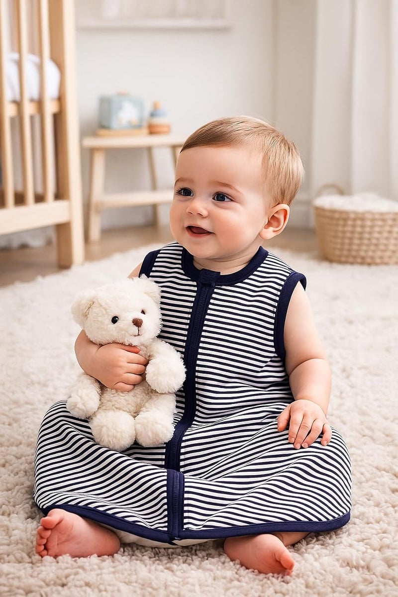 TuddyBuddy بطانية قابلة للارتداء 100% قطن كيس نوم للأطفال | مثالية للأطفال والرضع أقمشة مضادة للحساسية | عبوة من 2 - خيار 13 - نجوم سوداء وخطوط زرقاء، 6-12 شهر - Image 5