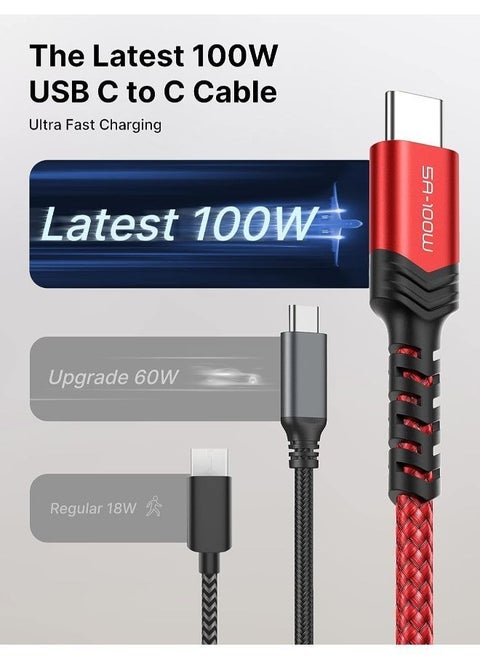 100W USB C to USB C Cable (1-Pack 2M), 5A PD USB Type-C Fast Charging Cord Compatible with iPhone 15 15 Pro/15 Pro Max MacBook Pro/Air iPad Pro Mini 6 Samsung S23 S22 Z-flip Pixel Red
