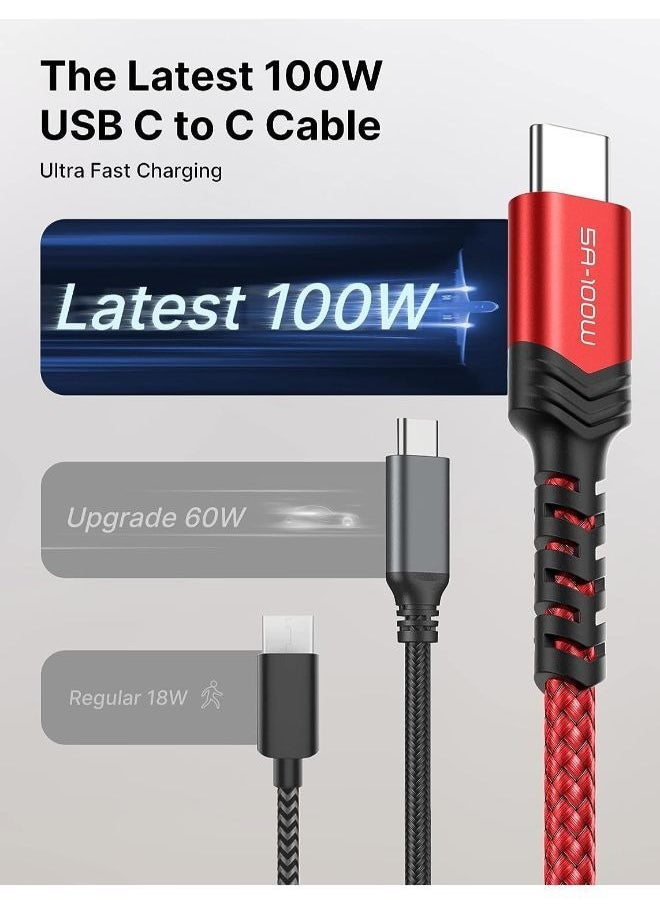 JSAUX 100W USB C to USB C Cable (1-Pack 2M), 5A PD USB Type-C Fast Charging Cord Compatible with iPhone 15 15 Pro/15 Pro Max MacBook Pro/Air iPad Pro Mini 6 Samsung S23 S22 Z-flip Pixel Red  - Image 1