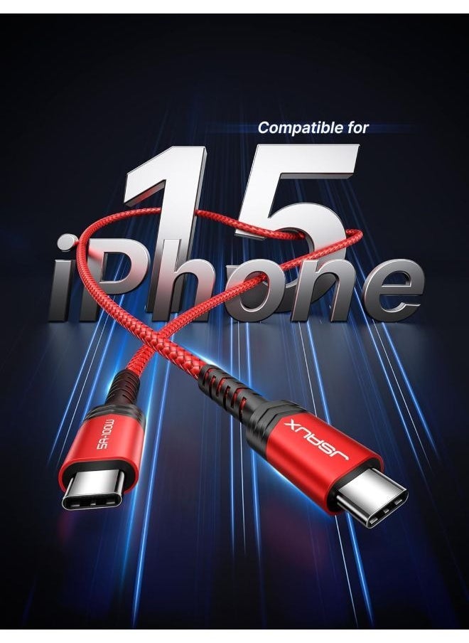 JSAUX 100W USB C to USB C Cable (1-Pack 2M), 5A PD USB Type-C Fast Charging Cord Compatible with iPhone 15 15 Pro/15 Pro Max MacBook Pro/Air iPad Pro Mini 6 Samsung S23 S22 Z-flip Pixel Red  - Image 3