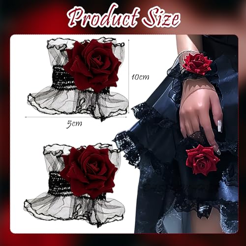 TecoKart® Red Roses Lace Wristband for Women - Soft Fabric, Adjustable Fit Elegant Design | Comfortable Wear | Secure Fit | Versatile Accessory | for Parties Weddings - Image 2