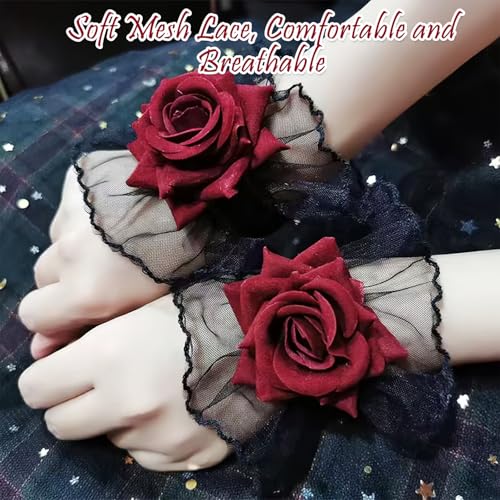 TecoKart® Red Roses Lace Wristband for Women - Soft Fabric, Adjustable Fit Elegant Design | Comfortable Wear | Secure Fit | Versatile Accessory | for Parties Weddings - Image 4