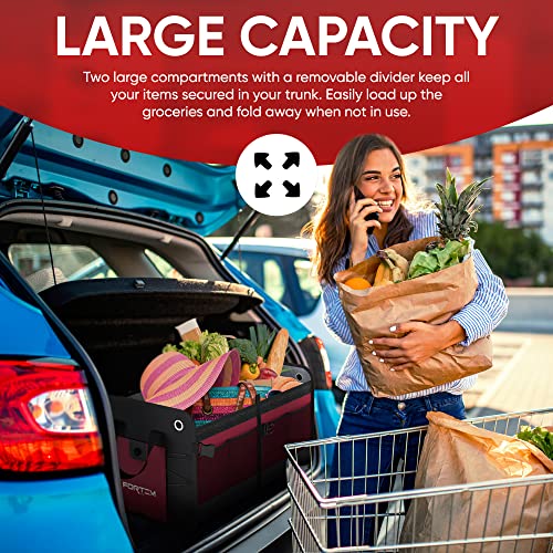 FORTEM SUV Trunk Organizer, Car Organizer, Collapsible Multi-Compartment Storage Bag for Car Accessories for Women Men, 1680D Oxford, Non Slip Bottom, Adjustable Straps, Soft Cover (65L) - Image 3