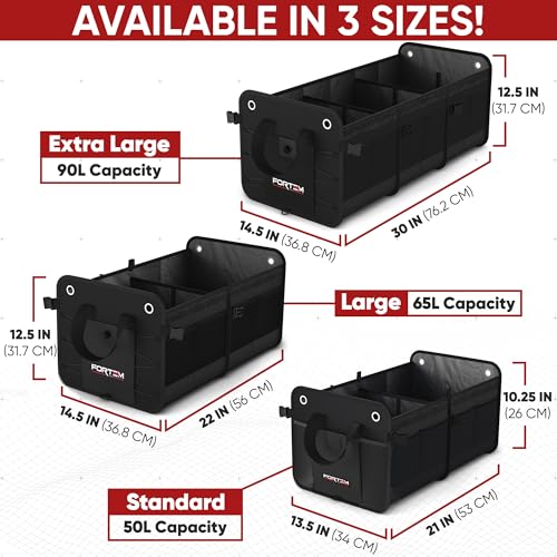 FORTEM SUV Trunk Organizer, Car Organizer, Collapsible Multi-Compartment Storage Bag for Car Accessories for Women Men, 1680D Oxford, Non Slip Bottom, Adjustable Straps, Soft Cover (65L) - Image 4