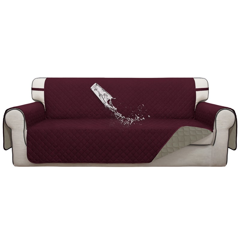 ISSUNTEX Double Protection 100 Waterproof Sofa Covers for Living Room Couch Covers for 3 Cushion Couch Sofa Reversible Furniture Protector Sofa Cover for Dogs Pets Kids Sofa WineBeige