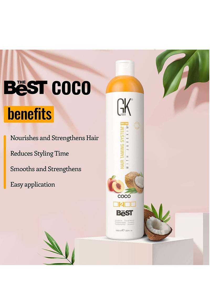 GK GK Hair The Best Keratin & Coconut Smoothing Hair Treatment 1000ml - Professional Vegan Brazilian Hair Complex for Silky Smooth, Frizz Free Hair - Formaldehyde Free  - Image 1