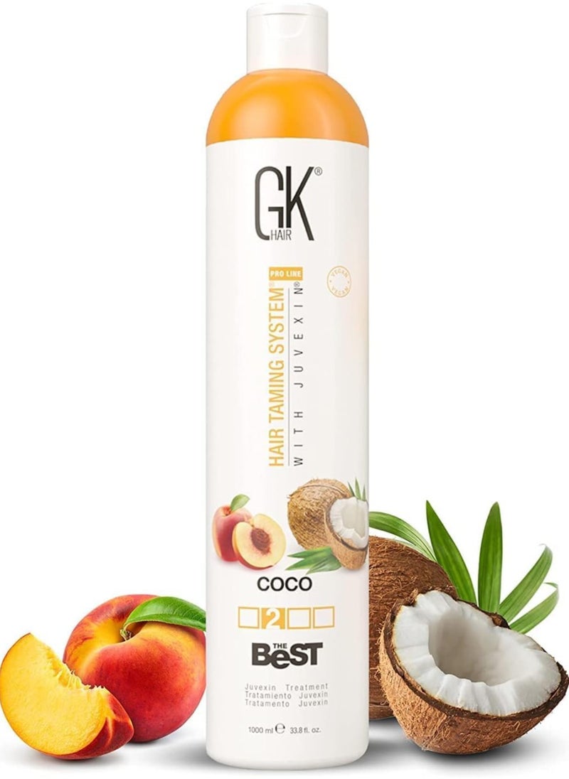 GK GK Hair The Best Keratin & Coconut Smoothing Hair Treatment 1000ml - Professional Vegan Brazilian Hair Complex for Silky Smooth, Frizz Free Hair - Formaldehyde Free  - Image 2