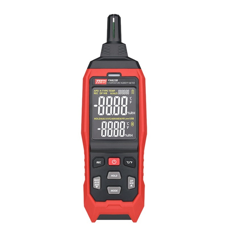 TASI Digital Temperature Humidity Meter: TA622B Red & Black - High Precision Measurement Wide Measurement Range Sound And Light Alarm For Indoor Outdoor Environmental Monitoring - Image 1