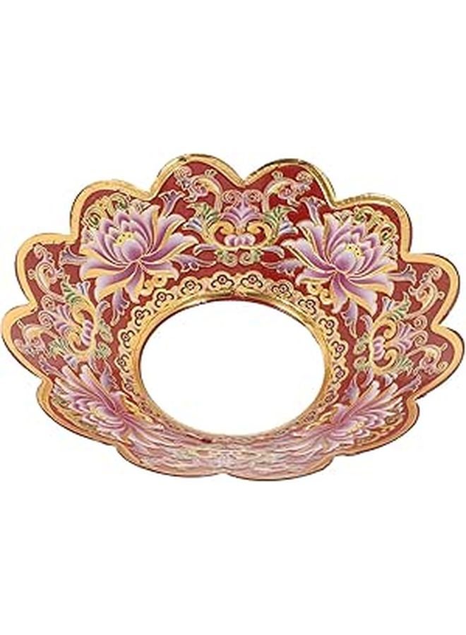 Red Alloy Incense Burner With Lotus Design Ash Catcher Tray For Home Aromatherapy - Image 1