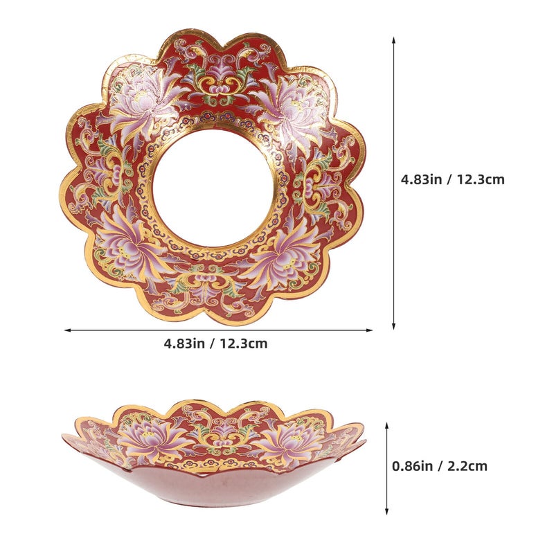 Red Alloy Incense Burner With Lotus Design Ash Catcher Tray For Home Aromatherapy - Image 3