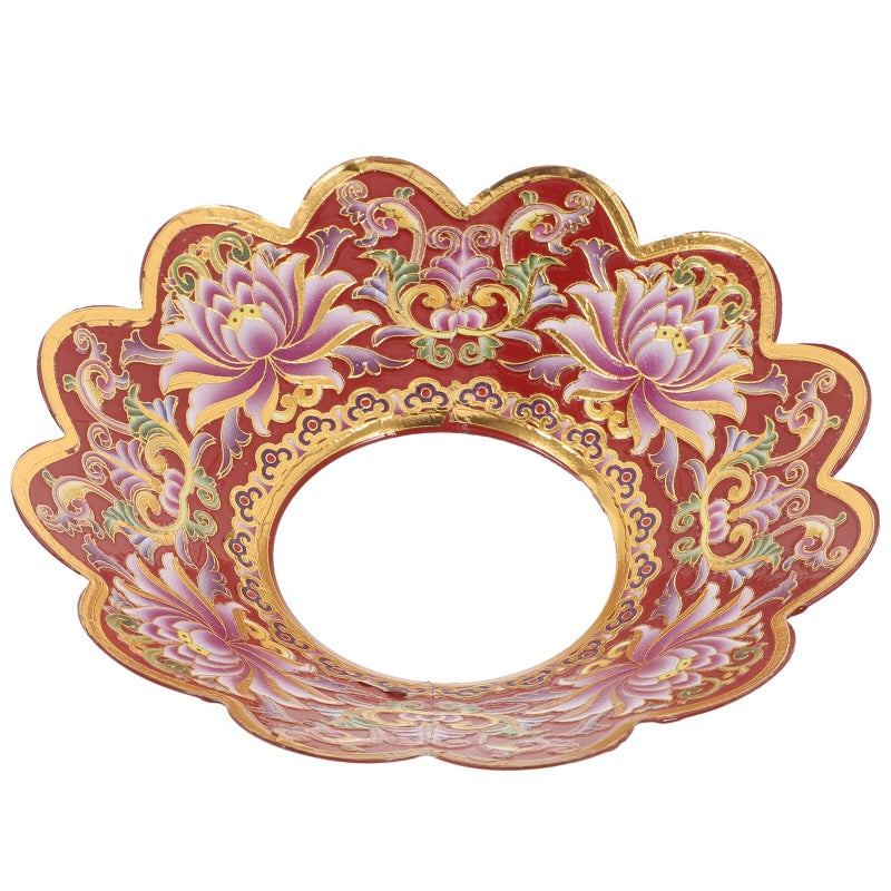 Red Alloy Incense Burner With Lotus Design Ash Catcher Tray For Home Aromatherapy - Image 2
