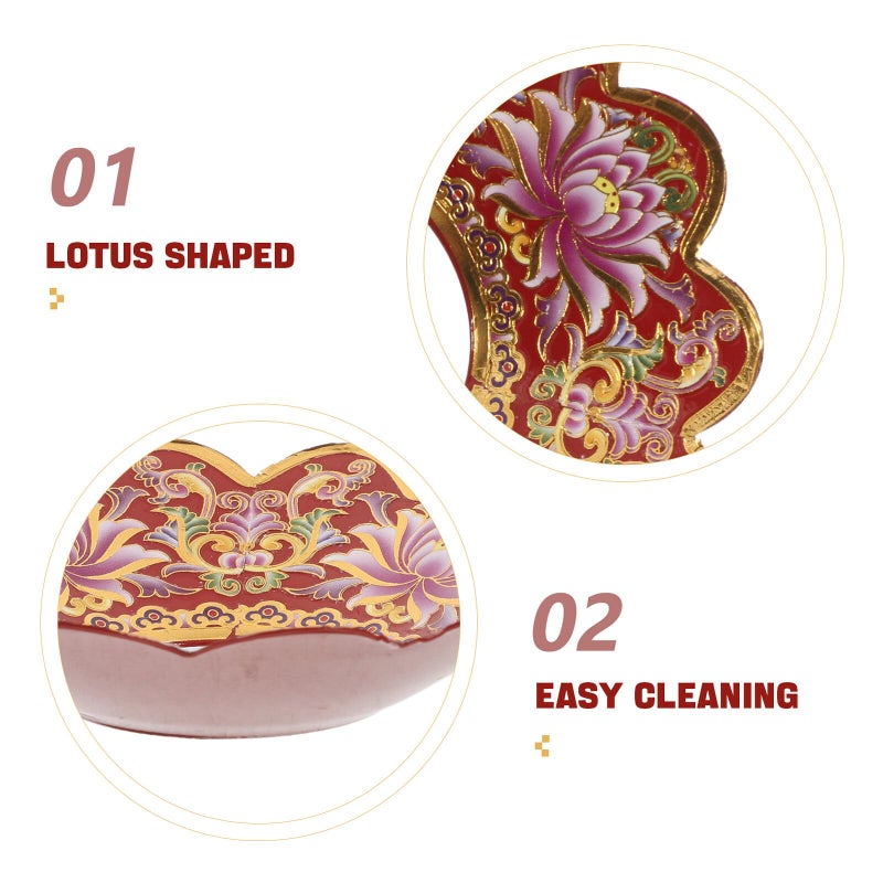 Red Alloy Incense Burner With Lotus Design Ash Catcher Tray For Home Aromatherapy - Image 4