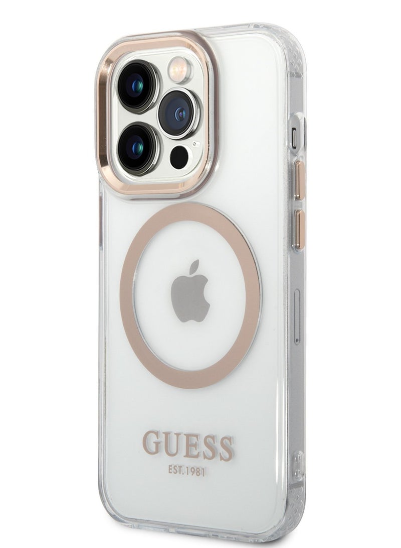 GUESS iPhone 14 Pro Case MagSafe Compatibility Transparent Outline Back Cover / Bumper and Scratch Protection / Slim Profile / Easy Snap-On - Gold - Image 2