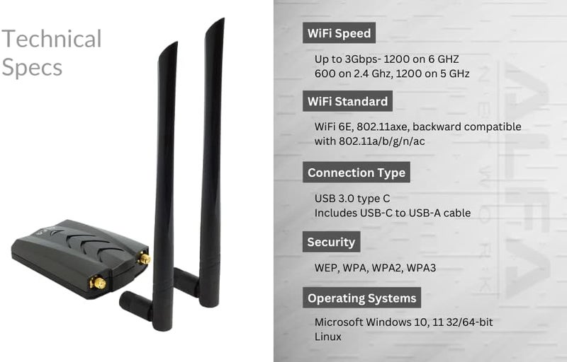 ALFA Network AWUS036AXML 802.11axe WiFi 6E USB 3.0 adapter AXE3000, Tri Band 6 GHz, Gigabit Speed up to 3Gbps, TAA Compliant - Image 4