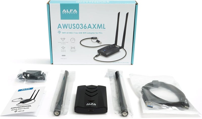ALFA Network AWUS036AXML 802.11axe WiFi 6E USB 3.0 adapter AXE3000, Tri Band 6 GHz, Gigabit Speed up to 3Gbps, TAA Compliant - Image 3