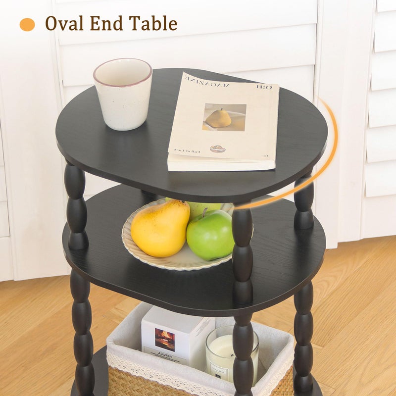 MaxSmeo Black Side Table, 3-Tier Small Oval End Table, Modern Night Stand Wood Accent Table for Living Room, Bedroom, Black - Image 5
