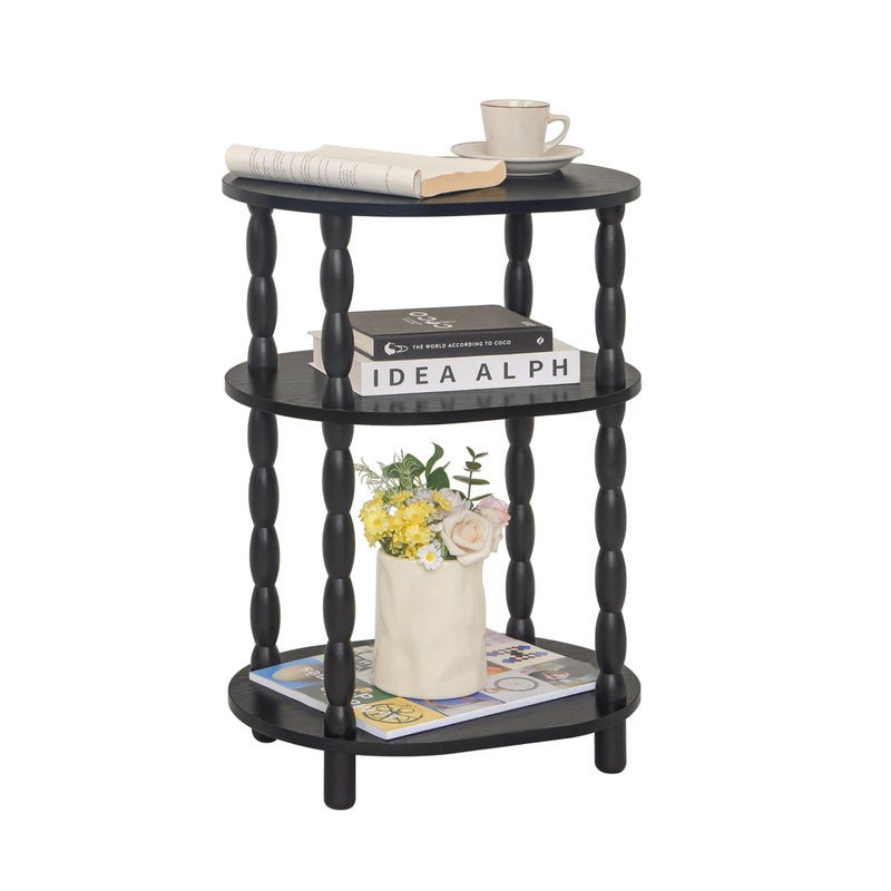 MaxSmeo Black Side Table, 3-Tier Small Oval End Table, Modern Night Stand Wood Accent Table for Living Room, Bedroom, Black - Image 1