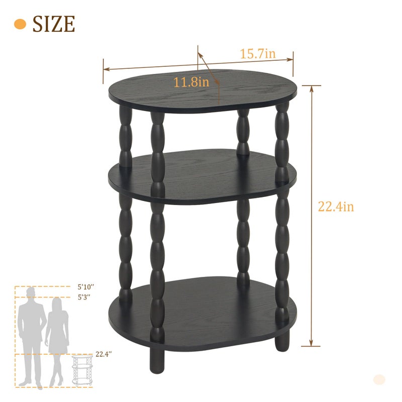 MaxSmeo Black Side Table, 3-Tier Small Oval End Table, Modern Night Stand Wood Accent Table for Living Room, Bedroom, Black - Image 3