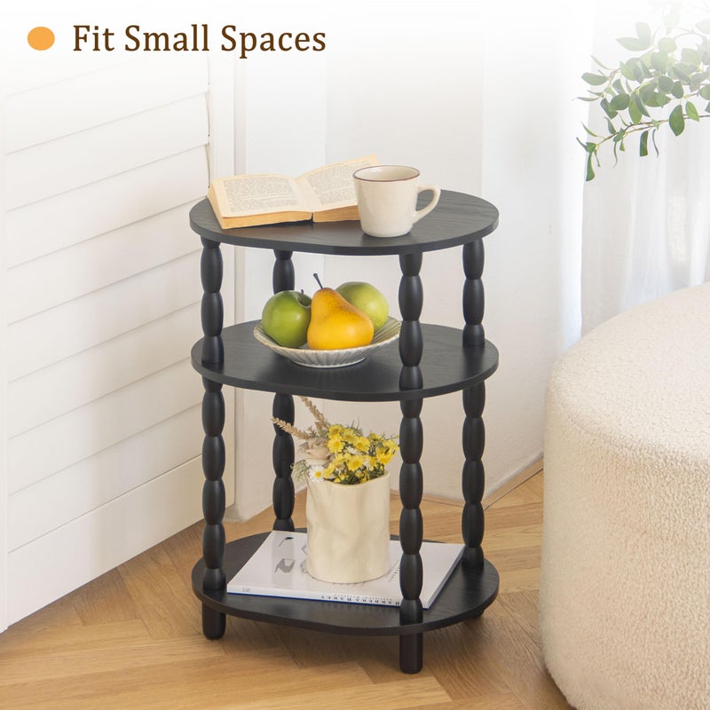 MaxSmeo Black Side Table, 3-Tier Small Oval End Table, Modern Night Stand Wood Accent Table for Living Room, Bedroom, Black - Image 2