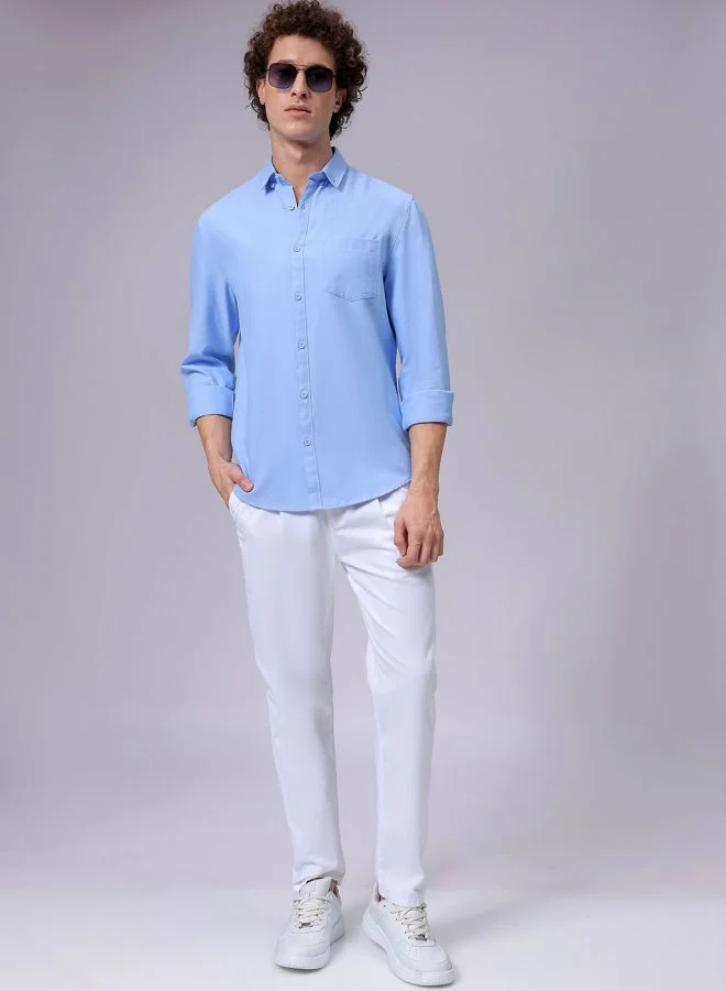 شركة المرآب الهندية Men Slim Fit Solid Full Sleeves Cutaway Collar Casual Shirt