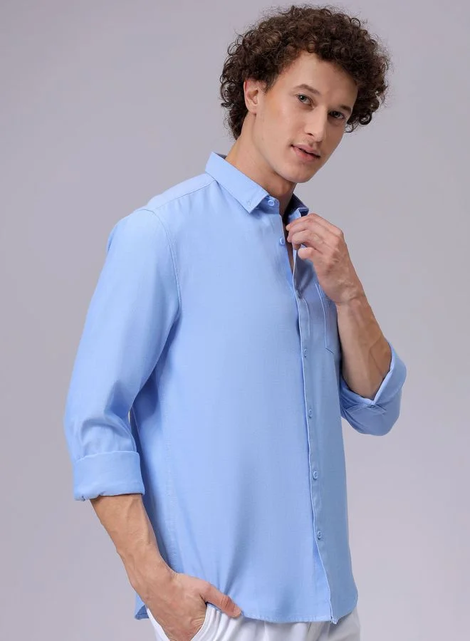 شركة المرآب الهندية Men Slim Fit Solid Full Sleeves Cutaway Collar Casual Shirt