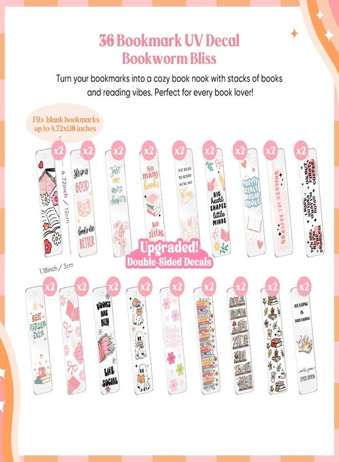 Kaciola 15 Sheets Booklover Theme UV DTF Bookmark Wraps, Acrylic Bookmark Blanks UV DTF Stickers, Waterproof Rub on Transfers for Book Lover DIY (Blank Bookmarks Not Included) - Image 3