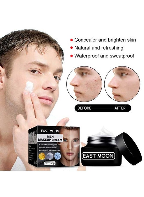 Men Makeup Cream 50g,Concealer and Brighten Skin,Natural and Refreshing,Waterproof and Sweatproof,Suitable for Use During Makeup