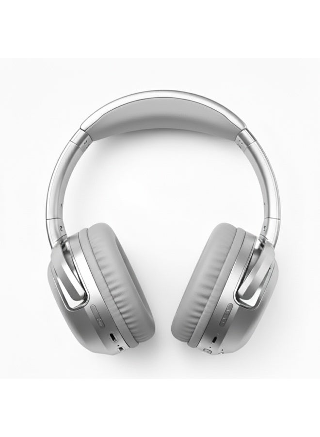 X-SCOOT Wireless Foldable Headphones with Pure Bass Sound, Double Bass Effect, 22 Hours Playtime, Voice Assistant Ready, Hi-Res Audio, HD Mic for Hands Free Calls, TF Card Support & Ergonomic Comfortable - Silver - Image 2