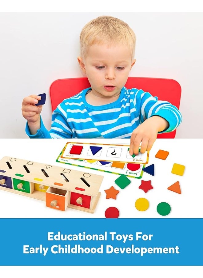 Coogam Coogam Montessori Toys Wooden Color Shape Sorting Box Game Geometric Matching Blocks Early Learning Educational Toy Gift for 3 4 5 Year-Old Baby Toddlers  - Image 4