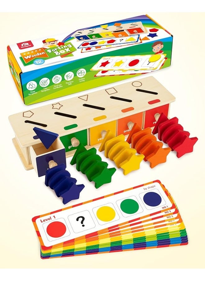 Coogam Coogam Montessori Toys Wooden Color Shape Sorting Box Game Geometric Matching Blocks Early Learning Educational Toy Gift for 3 4 5 Year-Old Baby Toddlers  - Image 1