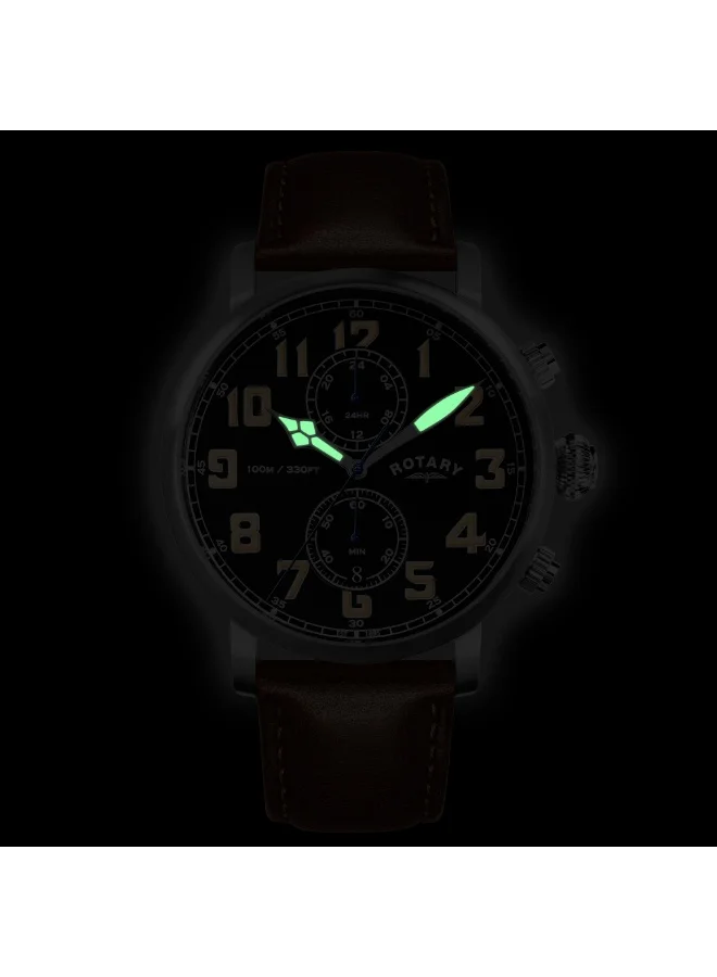 Rotary  Rotary Men's Heritage Pilot 100M Water Resistance Stainless Steel Brown Leather Strap Watch - RGS10000/04 for Men | Best Price UAE