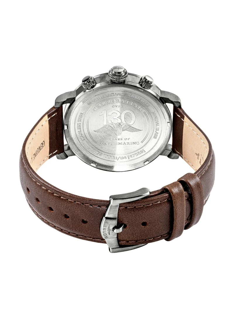 Rotary  Men's Apex 100 Pilot Analogue Watch, 43 mm, Grey Dial, Brown Leather Strap for Men | Best Price UAE