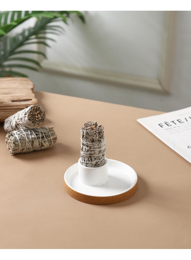 HOCUROAY Ceramic Incense Holder, Bundle Smudge Bowl, Smudging Plate for White Sage, Palo Santo Sticks, Candles For Offering - Image 1