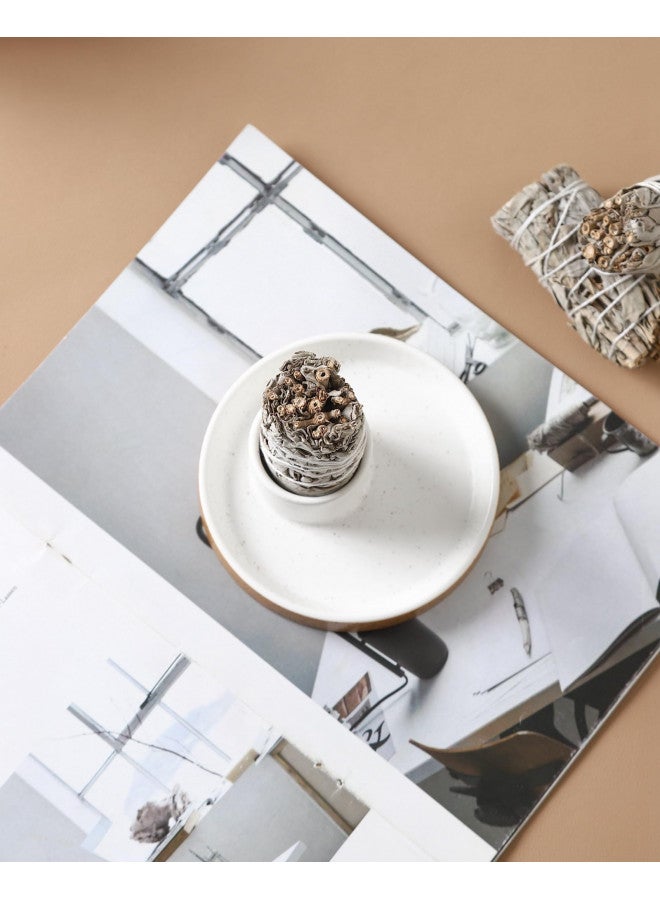 HOCUROAY Ceramic Incense Holder, Bundle Smudge Bowl, Smudging Plate for White Sage, Palo Santo Sticks, Candles For Offering - Image 3