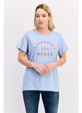 LEE Women Regular Fit Round Neck Short Sleeve Brand Logo T-Shirt, Blue  - Image 1