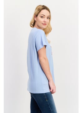LEE Women Regular Fit Round Neck Short Sleeve Brand Logo T-Shirt, Blue  - Image 3