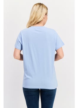 LEE Women Regular Fit Round Neck Short Sleeve Brand Logo T-Shirt, Blue  - Image 2