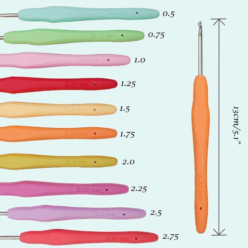 Yarniss 10 Size Small Crochet Hooks, Ergonomic Crochet Hooks for Thread 0.5mm~2.75mm - Image 3